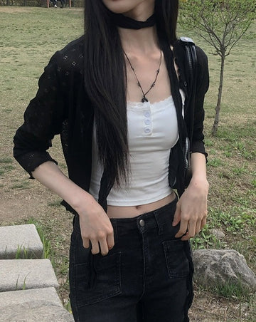 Juju Flower Punching See-Through Cardigan